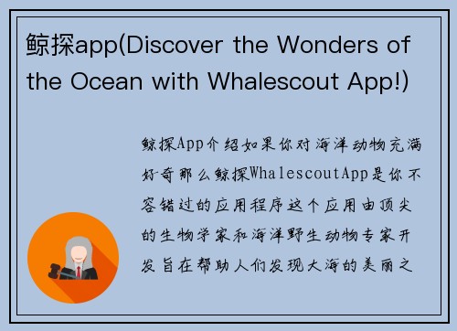 鲸探app(Discover the Wonders of the Ocean with Whalescout App!)