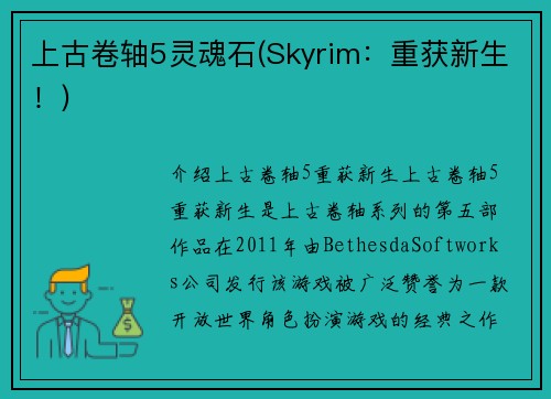 上古卷轴5灵魂石(Skyrim：重获新生！)